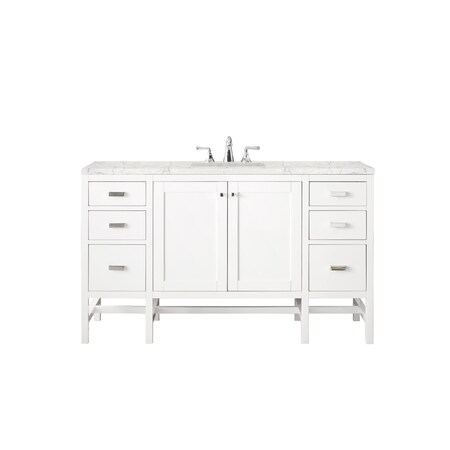 James Martin Vanities Addison 60in Single Vanity, Glossy White w/ 3 CM Eternal Jasmine Pearl Quartz Top E444-V60S-GW-3EJP